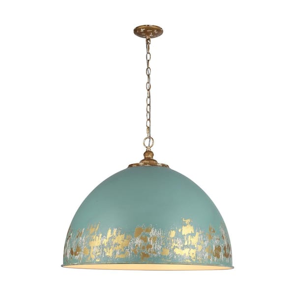 Alison 21.25 in. 8 Light Vintage Gold Pendant Light with Antique Teal Shade