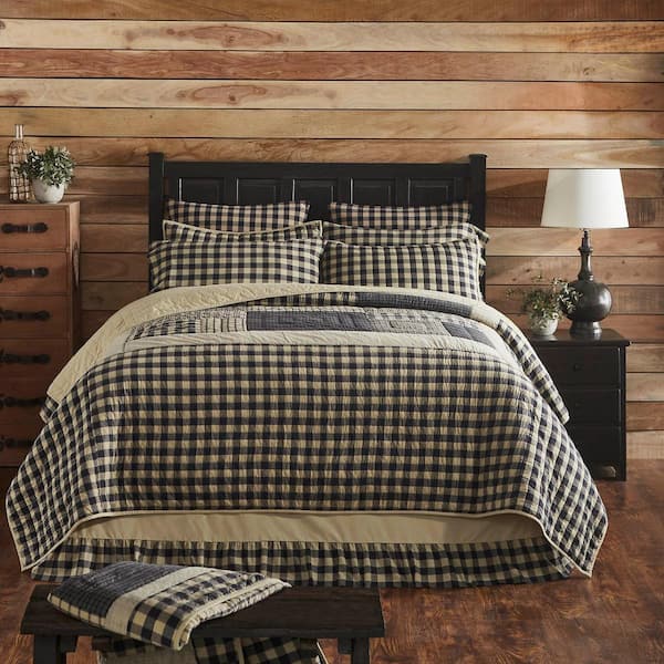 VHC Brands My Country Navy Khaki Country Patchwork California/Luxury King Cotton Quilt