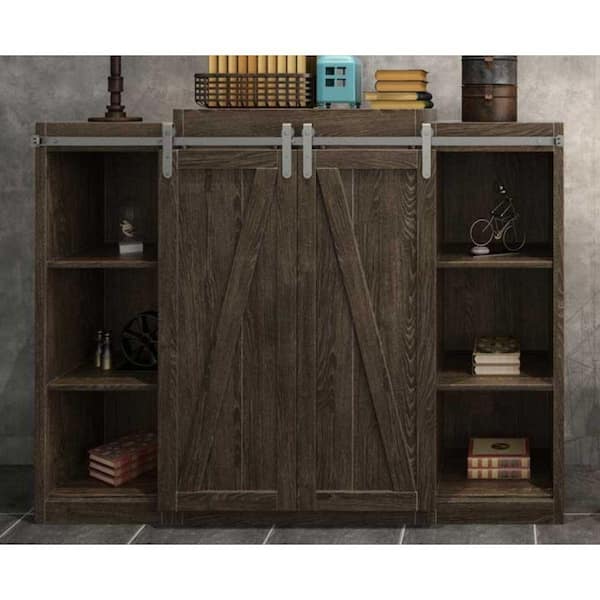 Quiet Glide 72 in. Satin Nickel Miniature Hook Sliding Barn Door Hardware for Double Furniture Wood Doors