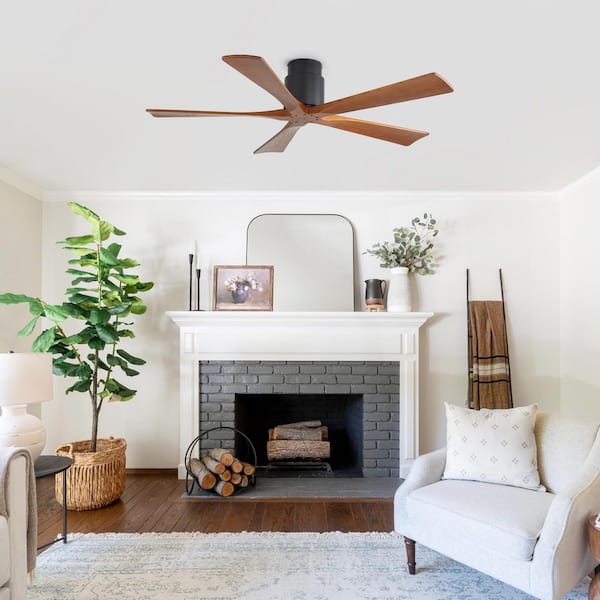 52 in. Indoor Black Downrod Mount Standard Ceiling Fan with 5 Solid Wood Blades, Reversible DC Motor without Light