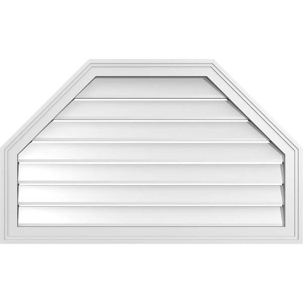 Ekena Millwork 36 in. x 22 in. Octagonal Top Surface Mount PVC Gable Vent: Functional with Brickmould Frame