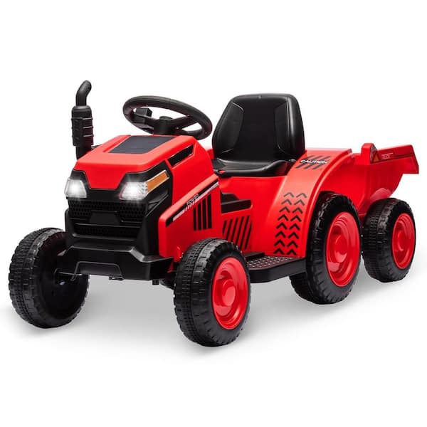 Garvee Kids Ride on Tractor with Trailer, Kids' Electric Vehicles with Wear-Resistant Wheels, Red