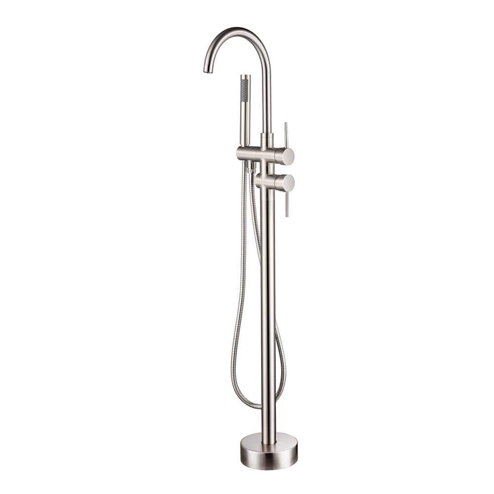 Brushed Nickel Freestanding Tub Filler with Hand Shower