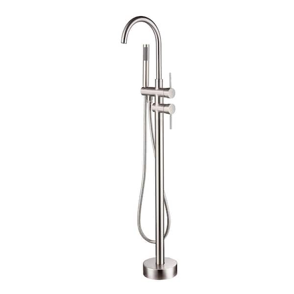 Staykiwi 2-Handle Freestanding Tub Faucet with Hand Shower in Brushed Nickel