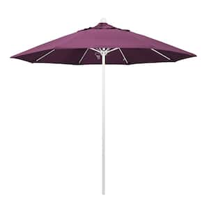 9 ft. White Aluminum Commercial Market Patio Umbrella with Fiberglass Ribs and Push Lift in Iris Sunbrella