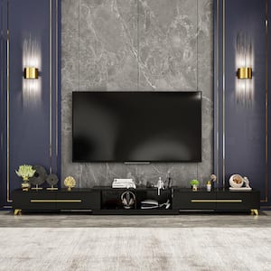 Modern Wood Black TV Media Console Entertainment Center with Adjustable Length and-Drawers Fits TV's up to 100 in.