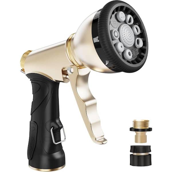 9 Spray Patterns Garden Hose Nozzle High Pressure Water Hose Nozzle Heavy Duty Metal for Watering Plants and Lawn, Grey