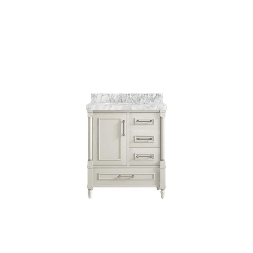 Hudson 30'' Alabaster Solid Wood Bathroom Vanity with Carrara Marble Top
