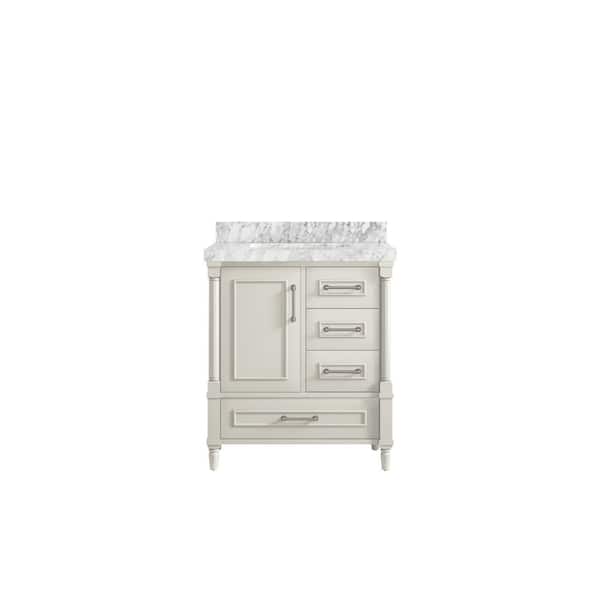 Willow Collections Hudson 30 in. Single Sink Freestanding Alabaster Bath Vanity with Carrara Marble Top