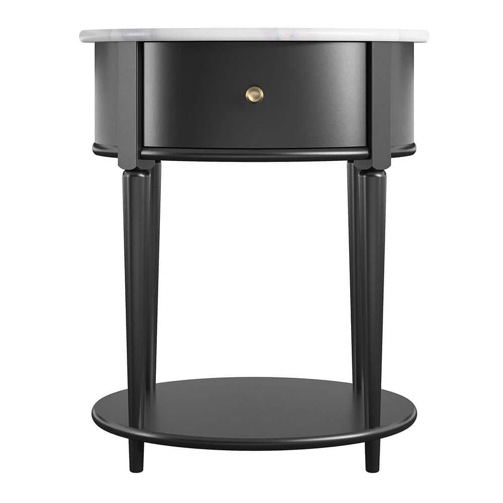 Ameriwood Home Abelia 21.6 in. Black with Faux Marble Top Round End