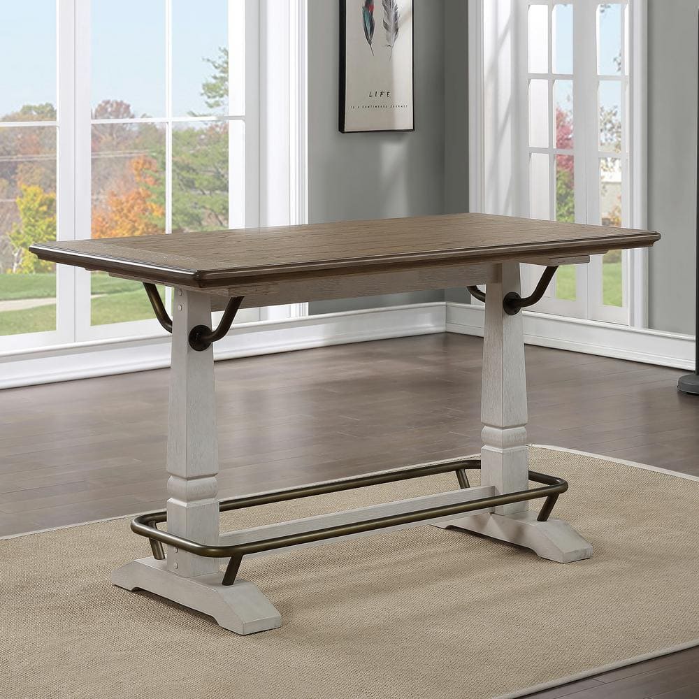 Ivory and Brown Wood Counter Height Farmhouse Gathering Table