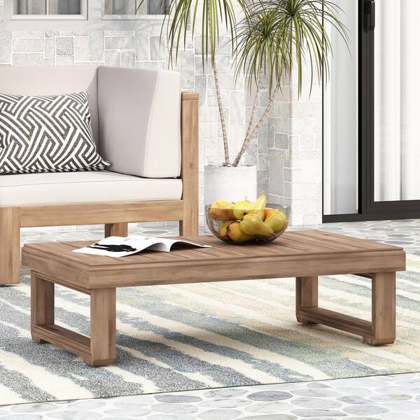 GDFStudio Andrae Outdoor Acacia Wood Rectangular Coffee Table Brown Wash