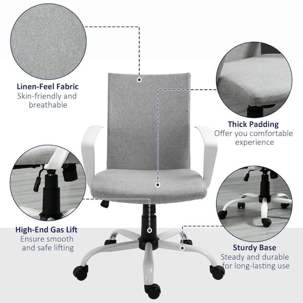 Vinsetto Ergonomic Home Office Chair High Back Task Computer Desk Chair  with Padded Armrests, Linen Fabric, Swivel Wheels, and Adjustable Height,  gray