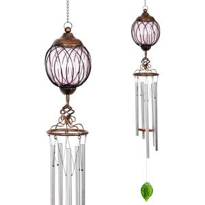 Solar Lavender Oval Link Metal and Glass Wind Chimes
