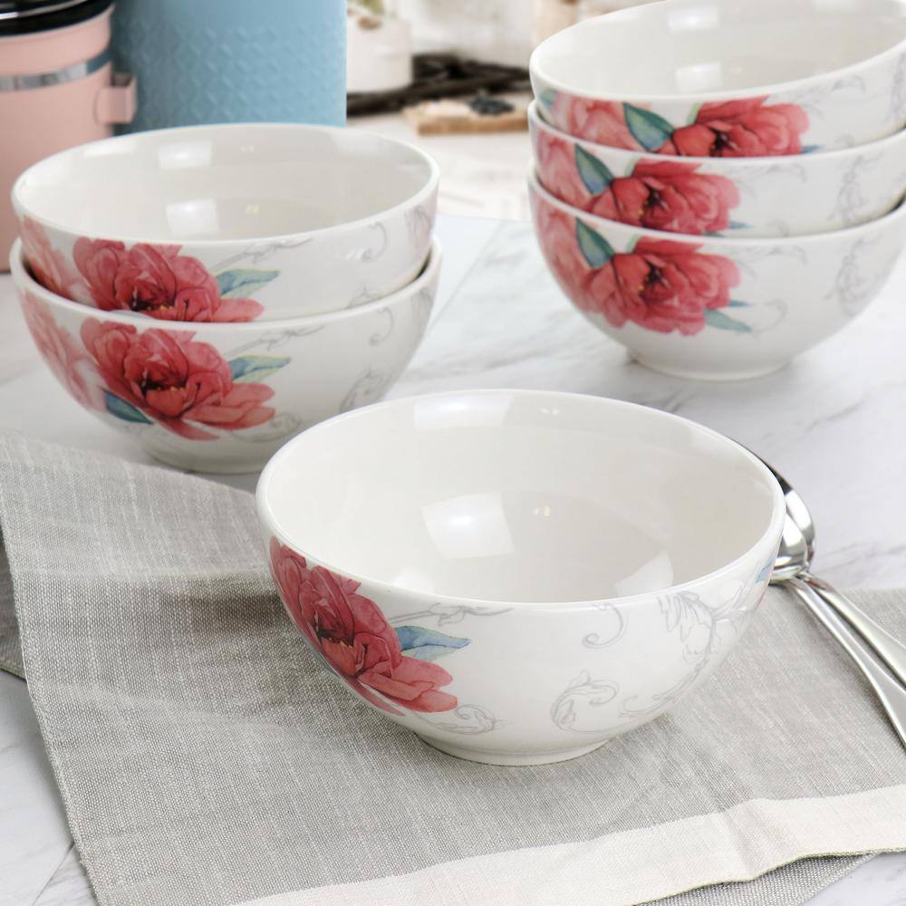 Floral Ceramic 6-Piece Microwave Safe Cereal Bowl Set