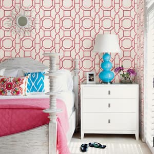 Summer Coral Trellis Paper Strippable Roll Wallpaper (Covers 56.4 sq. ft.)