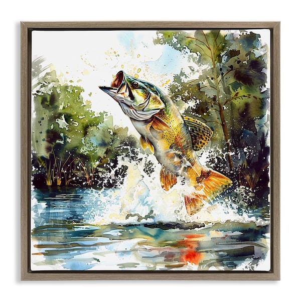 Stupell Industries Fish Jumping Splash by LSR Design Studio Brown Floater Frame Animal Graphic Art Print 18 in. x 18 in.