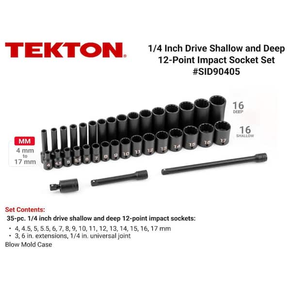 1/4 in. Drive 12-Point Impact Socket Set with Case, 35-Piece (4-17 mm)