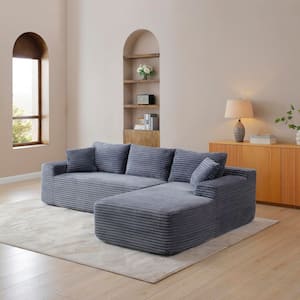 Seafuloy 96 in. Corduroy L-Shaped Sectional Sofa with Ottoman