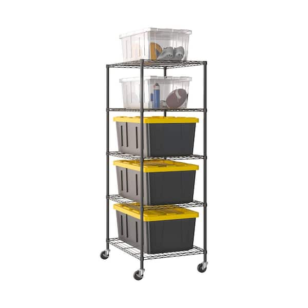 5-Tier Storage Tote Bin Steel Shelving Rack, 25 in. W x 33 in. D x 75 in. H, Black