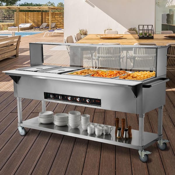 5-Pan Commercial Food Warmer 103 Qt. Stainless Steel 3750 Watt Buffet Electric Steam Table Specialty Flatware