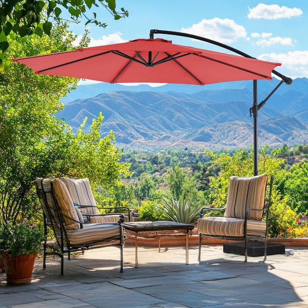 Unbranded 9.8 ft. Offset Patio Umbrella Hanging Cantilever Umbrella, Beach Umbrella with 8-Ribs in Red (Base Not Included)