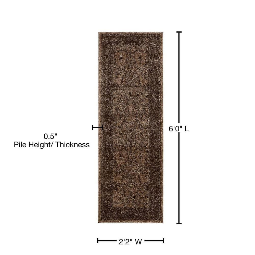 Classic Floral Brown Synthetic 6' Indoor Runner Rug