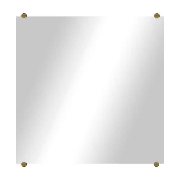Unbranded Modern Rustic (16in. W x 16in. H) Frameless Square Wall Mirror with Chrome Round Clips