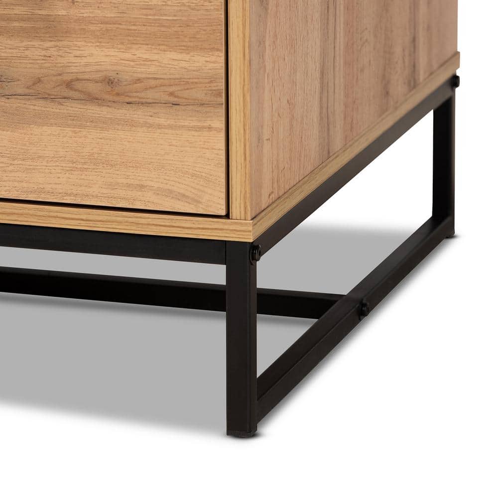 Oak Brown and Black Rectangular Coffee Table with Storage