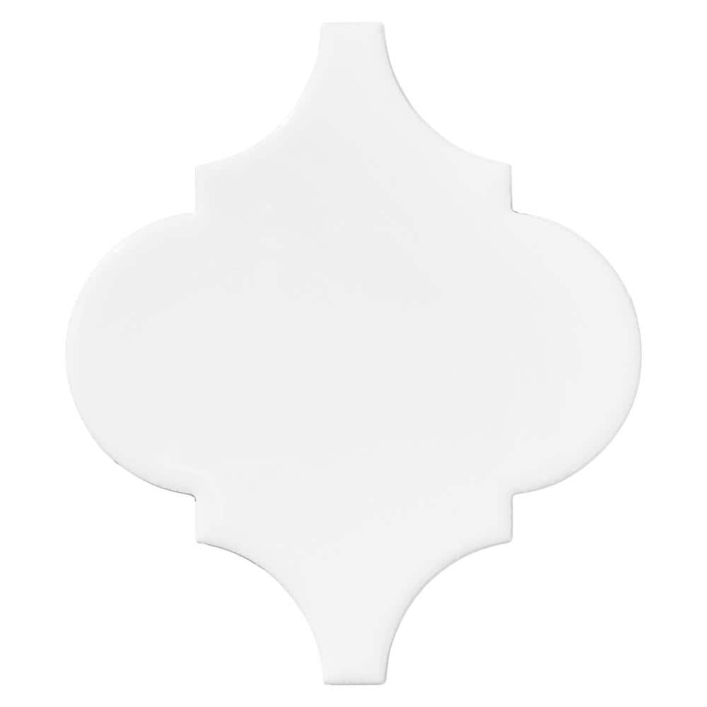 LuxeCraft White 6 in. x 6 in. Glazed Ceramic Arabesque Mosaic Sample Tile