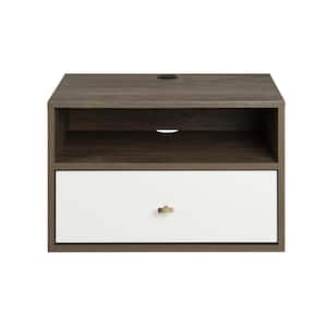 Milo 1-Drawer Drifted Gray and White Floating Nightstand 14.5 in. H x 22.5 in. W x 15 in.