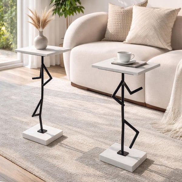 Lineform 11 in. White Rectangle Marble End Table