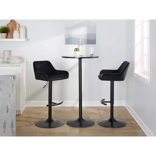 Lumisource Daniella 32.25 in. Black Velvet and Black Metal Adjustable Bar Stool with Rounded T Footrest (Set of 2)