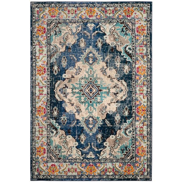 SAFAVIEH Monaco Navy/Light Blue 7 ft. x 9 ft. Distressed Border Medallion Area Rug