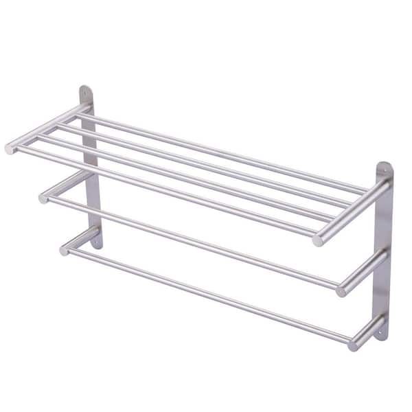 Round 24 in. 3-Tier Wall Mounted Towel Rack in Brushed Nickel