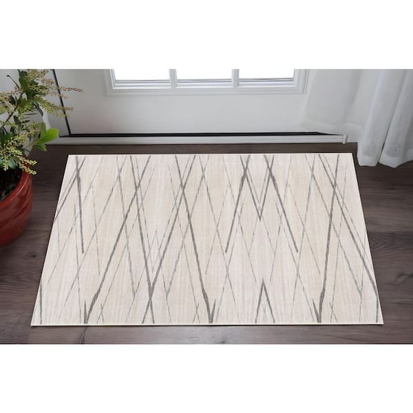 2 ft. x 5 ft. Beige And Gray Abstract Area Rug