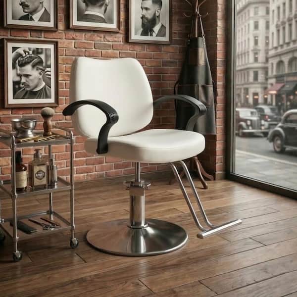White PU Leather Hair Beauty Salon Equipment Silver Hydraulic