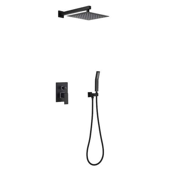 Aurora Decor Hemo Single-Handle 2-Spray 10 in. Wall Mount Shower Heads with Hand Shower Faucet in Matte Black
