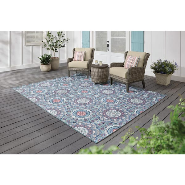 Blue 8 ft. x 10 ft. Medallion Indoor/Outdoor Area Rug