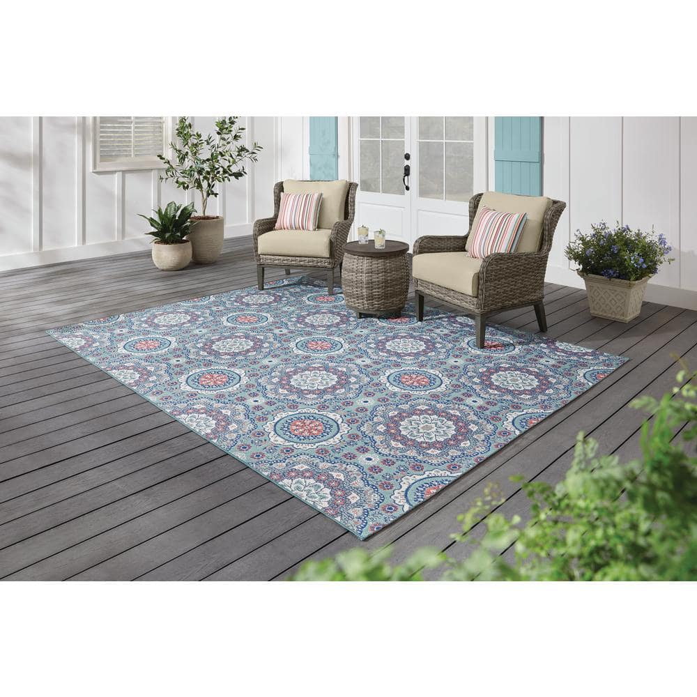 Hampton Bay Blue 9 ft. x 12 ft. Medallion Indoor/Outdoor Area Rug - 2