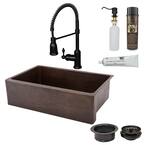 All-in-One Farmhouse Apron-Front Copper 33 in. 0-Hole Single Basin Kitchen Sink in Oil Rubbed Bronze