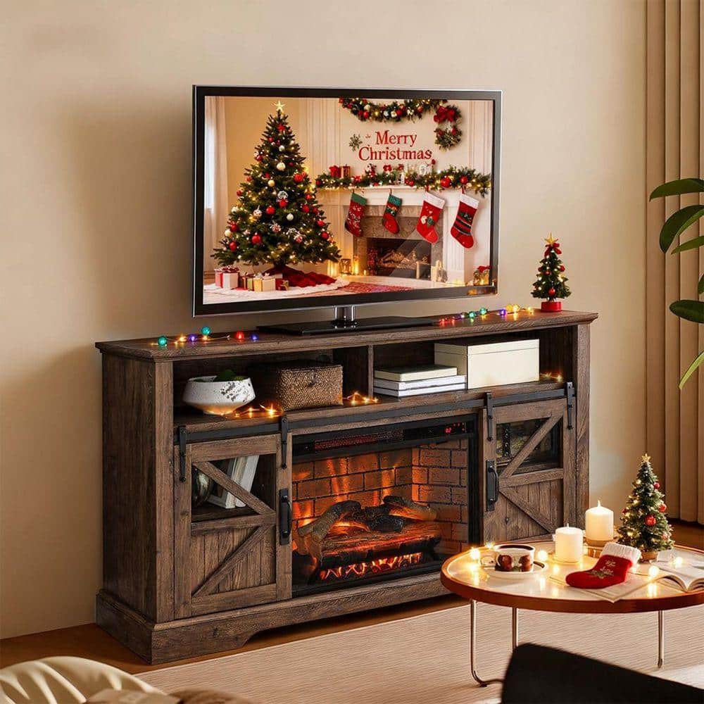 ヒーター SUNRINX 60 in. Freestanding Electric Fireplace TV Stand