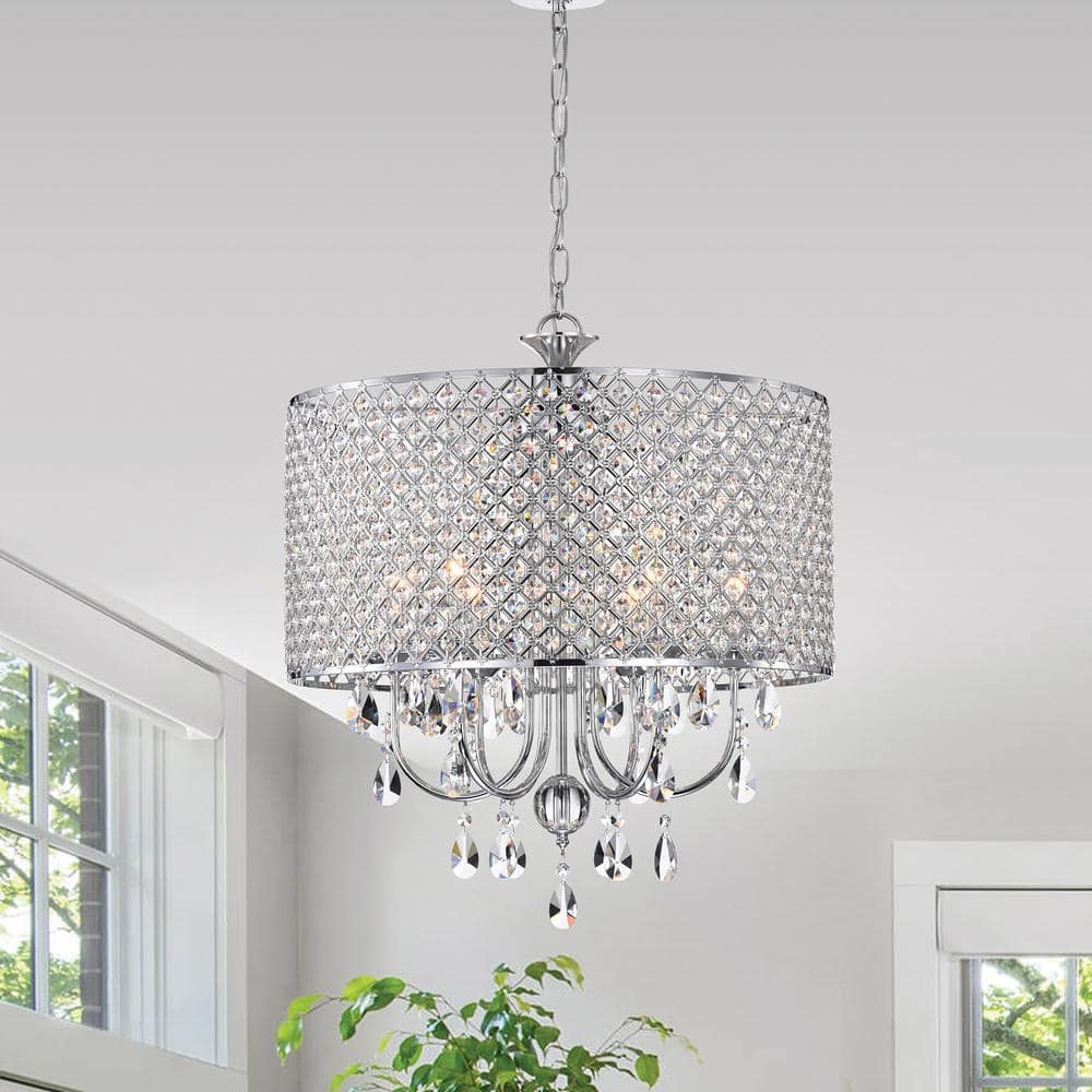 Chrome Mini Crystal Candle Drum Chandelier, 22"