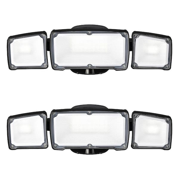 40-Watt 3800 Lumens Black Dusk to Dawn Control 3 Head Outdoor Integrated LED Security Flood Light (2-Pack)