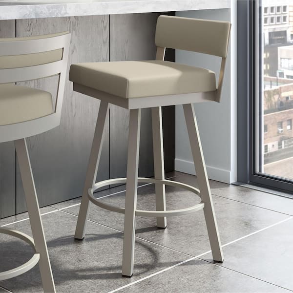 Amisco Travis 26 in. Greige Faux Leather / Matt Light Grey Metal Swivel Counter Stool