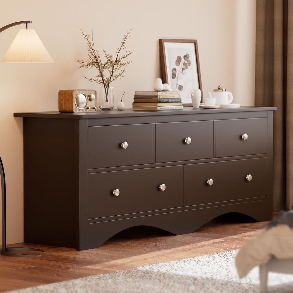 Creaser 52 in. Black MDF Dresser for Bedroom, Wide Chest of Drawers with 5-Wood Dresser Drawers - thumbnail 8