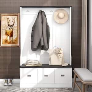 45.8 in. 3-in-1 Two-Tone Hall Tree Hallway Cabinet with 4 Hooks, 3 Drawers, Coat Hanger, Storage Entryway Bench, White