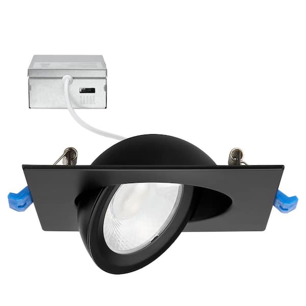 4 in. Adjustable Slim Square Recessed LED Floating Gimbal Downlight, 1000 Lumens, 5 CCT Color Select 2700K-5000K, Black