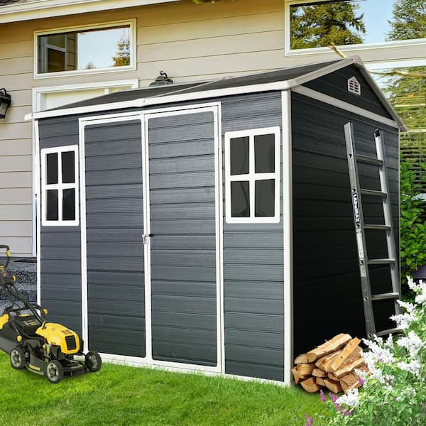 8 ft. x 6 ft. Black Resin Outdoor Storage Shed with Floor, Windows and Lockable Door (48 sq. ft.)