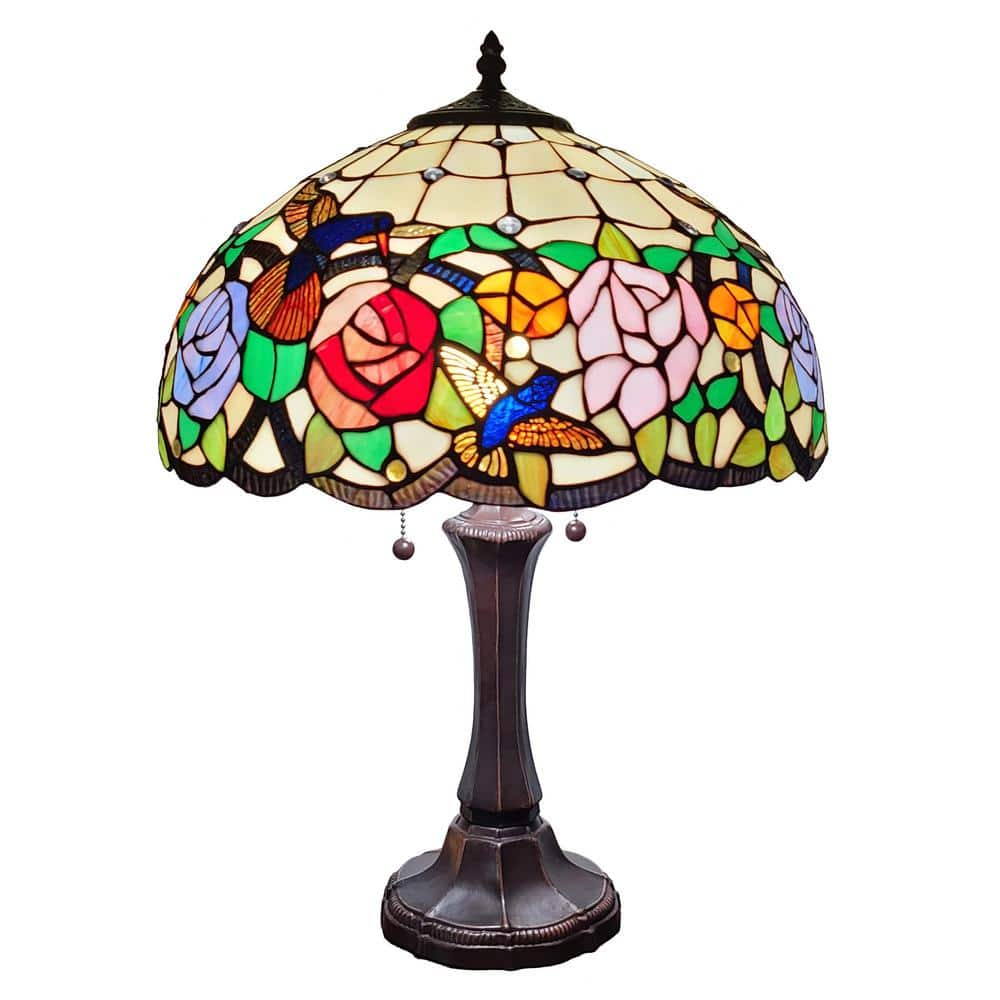 23" Bronze Tiffany Style Stained Glass Table Lamp